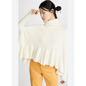 Free People Layer Cake Cable Knit Cream Tiered Ruffle Chunky Sweater Medium